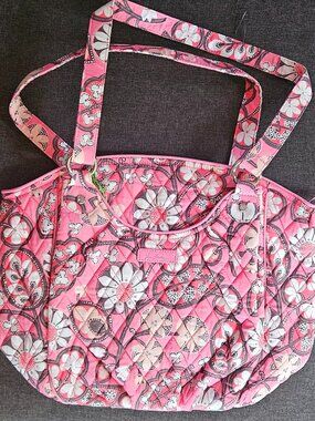 Vera Bradley Pink Floral Quilted Shoulder Bag + Matching Wallet Set